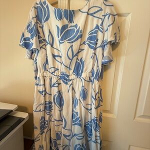 Lane Bryant Blue and White Flutter Sleeve Midi Sundress